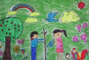 关于植树节儿童画图片大全 快乐的植树节的画简单又漂亮