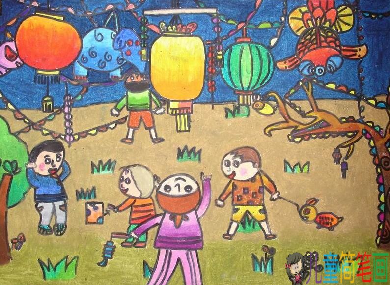 正月十五元宵节儿童画