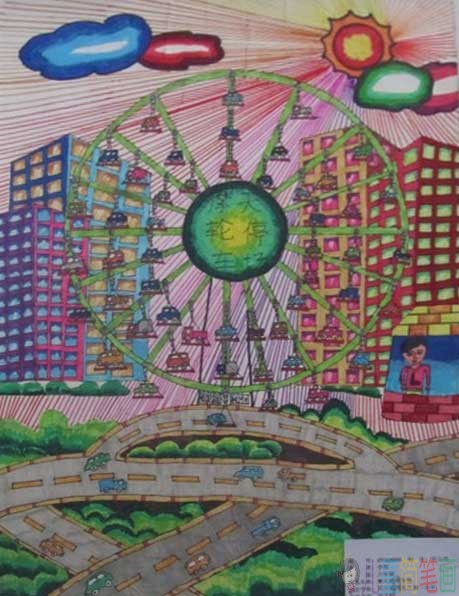 儿童画未来世界科幻画_科幻未来城市画
