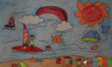2019夏天沙滩儿童画图片