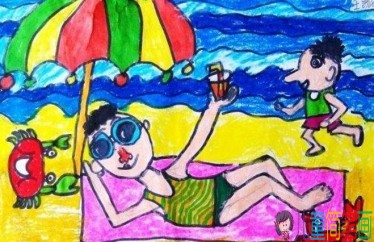2019夏天沙滩儿童画图片