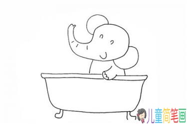 在洗澡的大象和企鹅卡通简笔画画法
