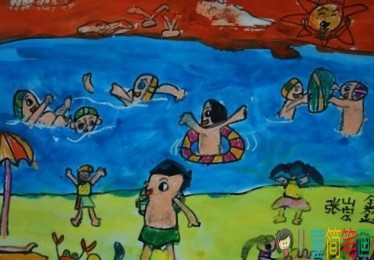 2019夏天沙滩儿童画图片