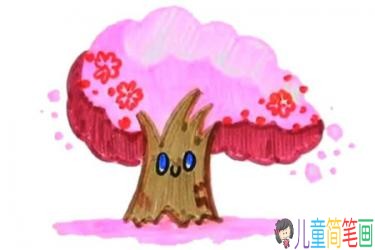 漂亮的卡通樱花树简笔画画法步骤