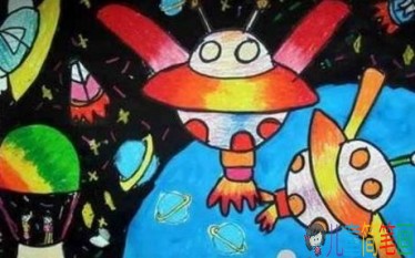 科幻儿童画怎么画，关于飞碟的儿童画