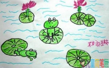 池塘里的小青蛙儿童画图片大全