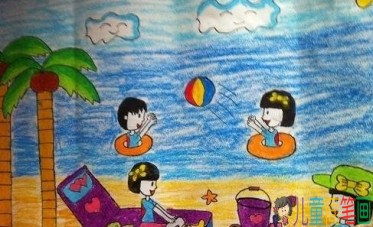 2019夏天沙滩儿童画图片
