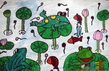 池塘里的小青蛙儿童画图片大全