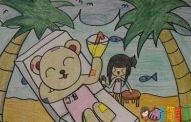 2019夏天沙滩儿童画图片