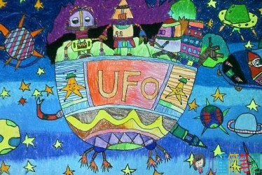 科幻儿童画怎么画，关于飞碟的儿童画