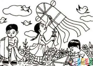 清明节放风筝简笔图片大全