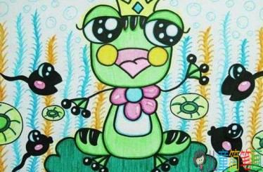 池塘里的小青蛙儿童画图片大全