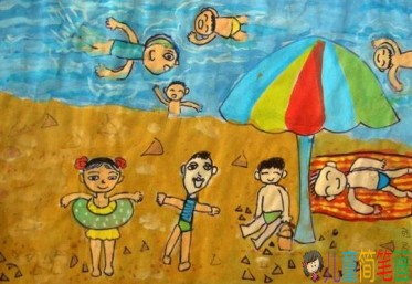 2019夏天沙滩儿童画图片