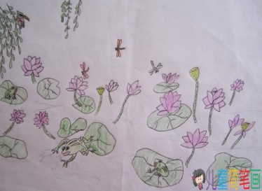 池塘里的小青蛙儿童画图片大全