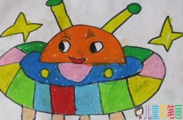 科幻儿童画怎么画，关于飞碟的儿童画