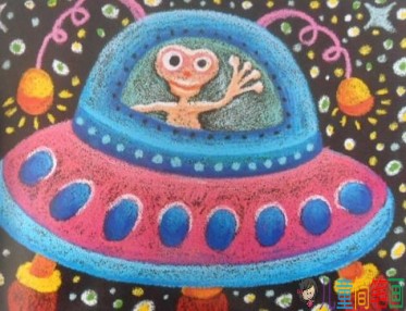 科幻儿童画怎么画，关于飞碟的儿童画