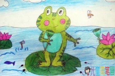 池塘里的小青蛙儿童画图片大全
