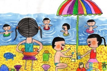 2019夏天沙滩儿童画图片