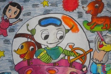 科幻儿童画怎么画，关于飞碟的儿童画