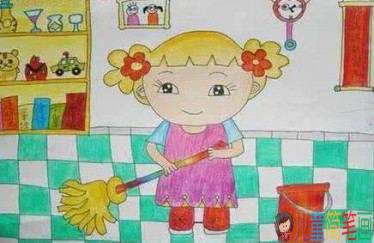 帮妈妈做家务的儿童画图片