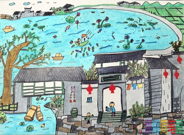 我美丽的家乡，风景儿童画图片作品
