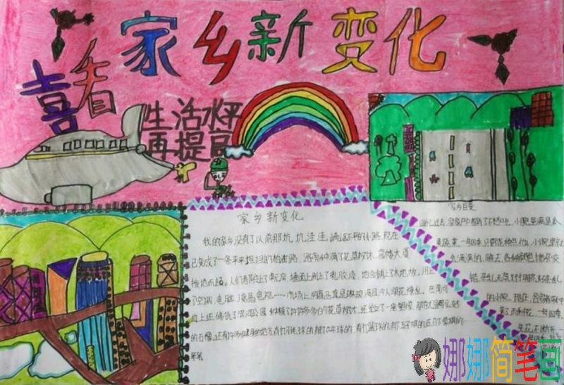 细看家乡新变化，改革开放40周年主题手抄报