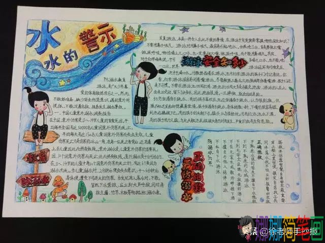 注意游泳安全！防溺水主题手抄报图片