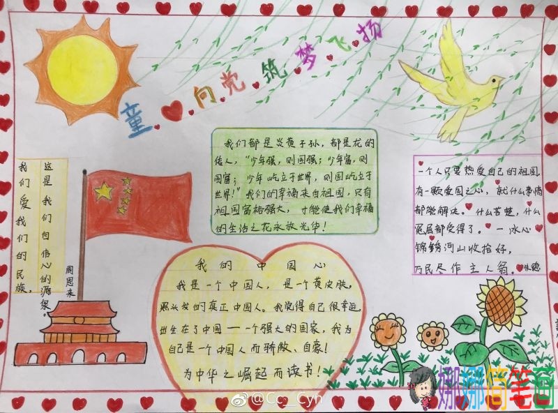 童心向党筑梦飞扬，青春心向党建功新时代手抄报