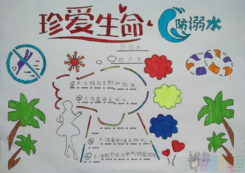 夏季游泳防溺水小报,珍爱生命防止溺水/儿童简笔画 夏季游泳防溺水小报,珍爱生命防止溺水