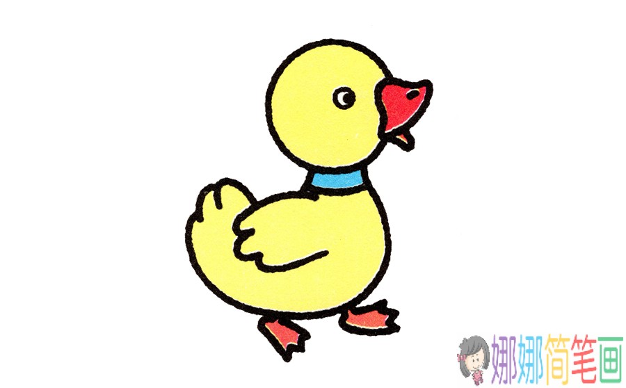 简单的小鸭子彩色简笔画的绘画步骤