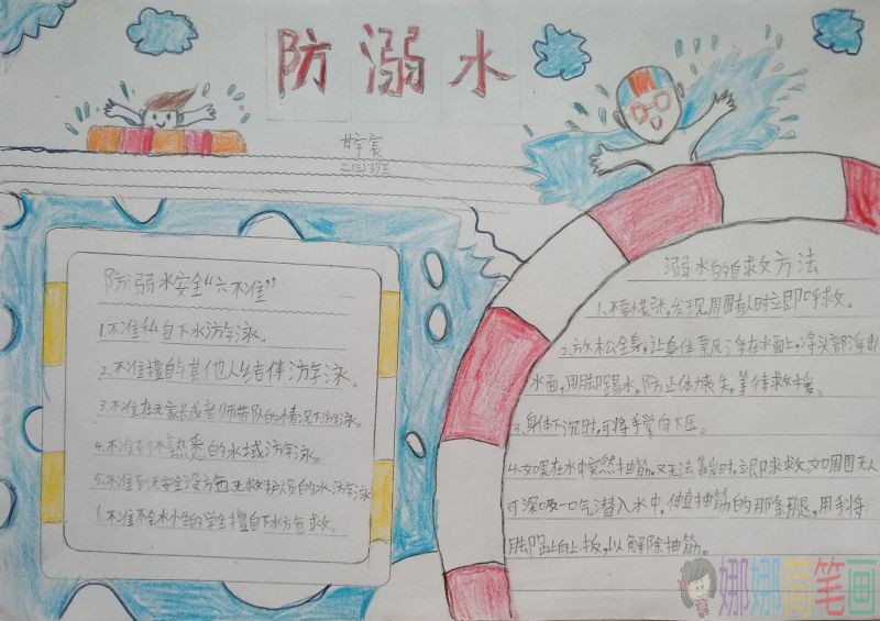夏季游泳防溺水小报,珍爱生命防止溺水/儿童简笔画 夏季游泳防溺水小报,珍爱生命防止溺水