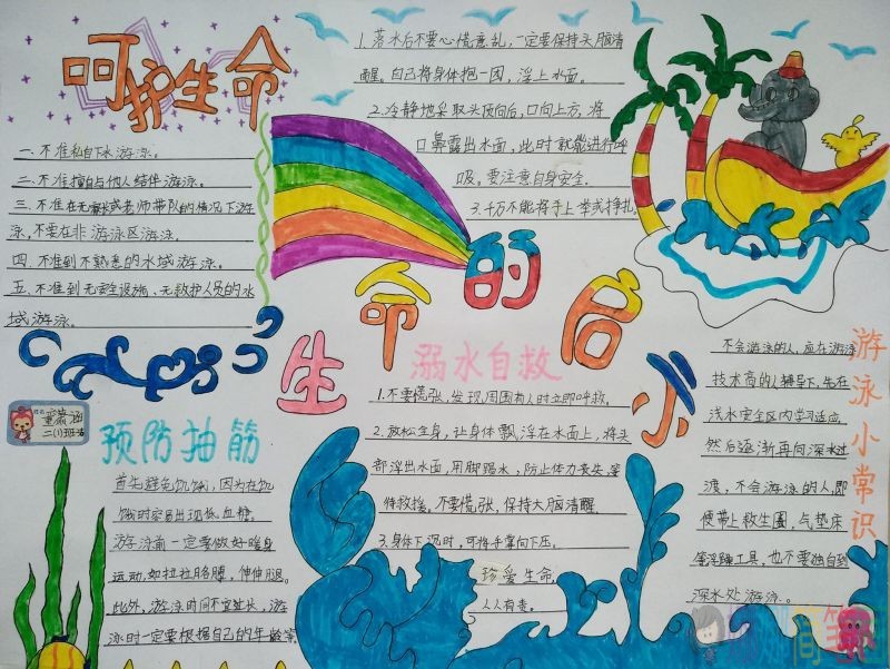 夏季游泳防溺水小报,珍爱生命防止溺水/儿童简笔画 夏季游泳防溺水小报,珍爱生命防止溺水