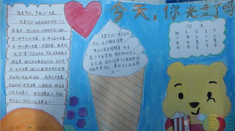 倡导节约,拒绝浪费,“光盘”行动手抄报,今天你光盘了吗/儿童简笔画 倡导节约,拒绝浪费,“光盘”行动手抄报,今天你光盘了吗