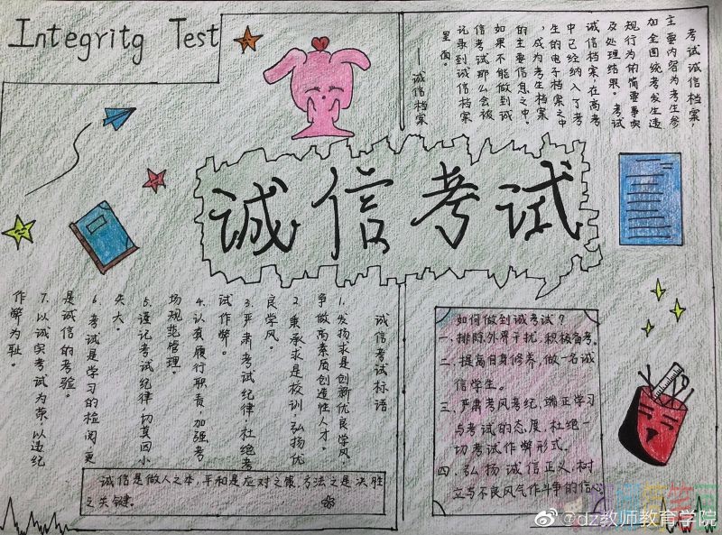 以德为先诚信考试活动手抄报/儿童简笔画 以德为先诚信考试活动手抄报