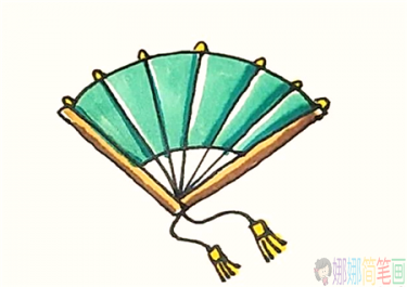 彩色简笔画折扇.扇子的简笔画画法步骤