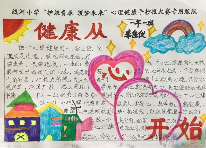 健康从心开始手抄报,自信、努力、上进/儿童简笔画 健康从心开始手抄报,自信、努力、上进