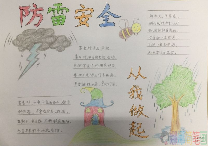 生命无价,防雷避电安全措施手抄报/儿童简笔画 生命无价,防雷避电安全措施手抄报