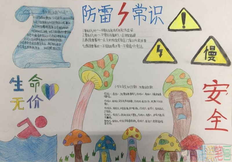 生命无价,防雷避电安全措施手抄报/儿童简笔画 生命无价,防雷避电安全措施手抄报