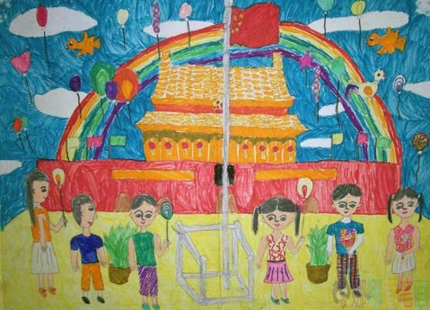 国庆节儿童画,小学生国庆70周年画画图