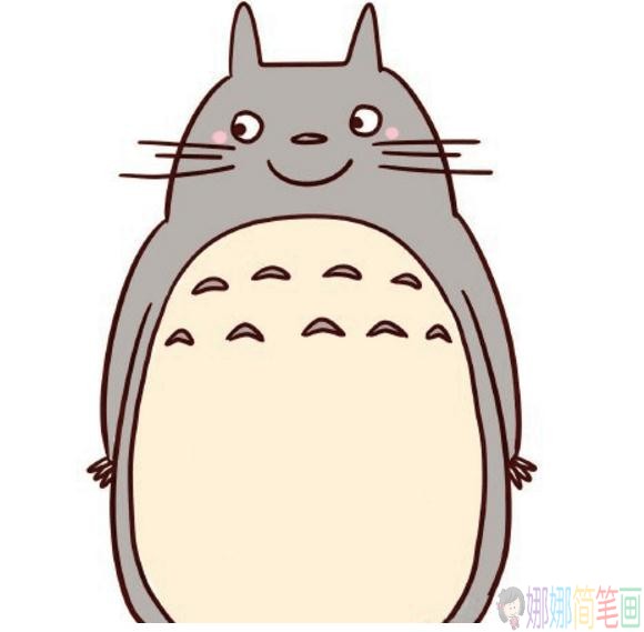 萌萌可爱的龙猫简笔画,龙猫简笔画彩色步骤