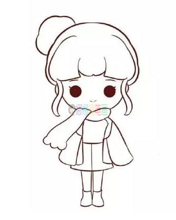 戴围巾的女孩简笔画,冬天的女孩简笔画