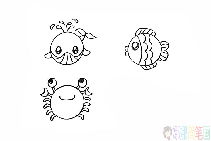 教孩子简笔画各种海洋动物