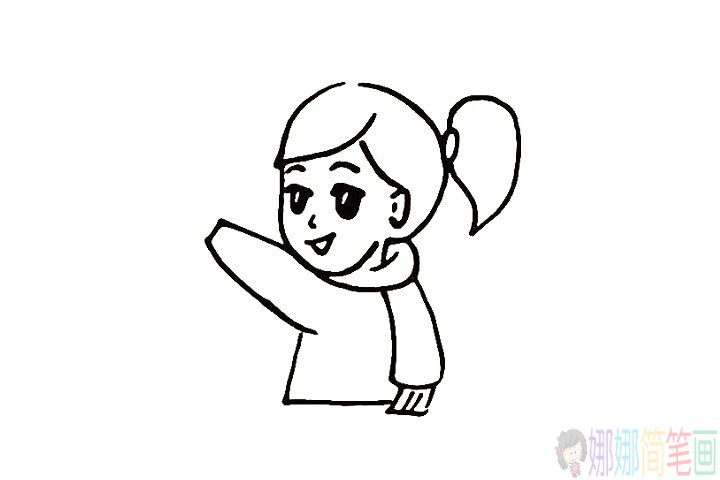 春节小女孩贴福字简笔画
