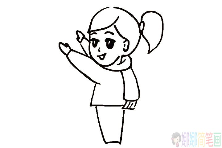 春节小女孩贴福字简笔画