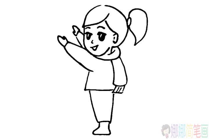 春节小女孩贴福字简笔画