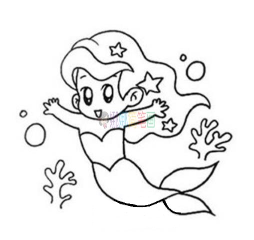 小美人鱼儿童画法步骤,美人鱼简笔画