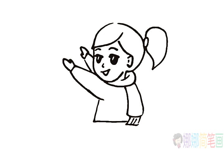 春节小女孩贴福字简笔画