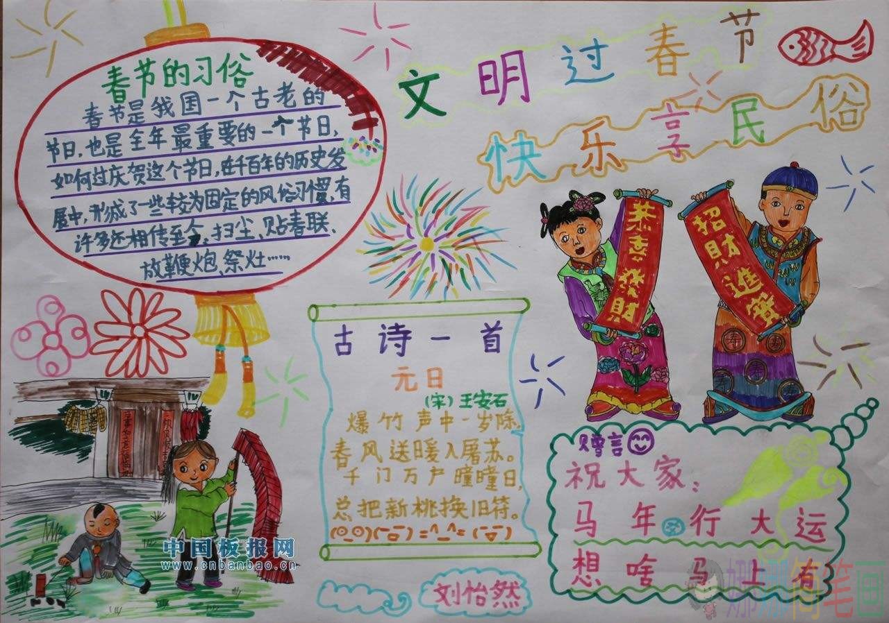 2020年元旦手抄报,春节儿童手抄报