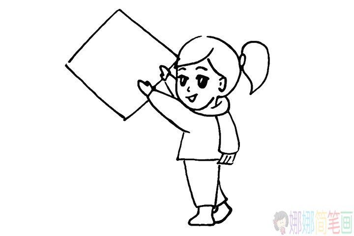 春节小女孩贴福字简笔画