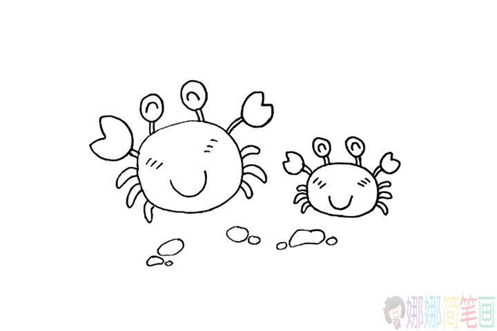 可爱的小螃蟹简笔画,彩色螃蟹的画法步骤